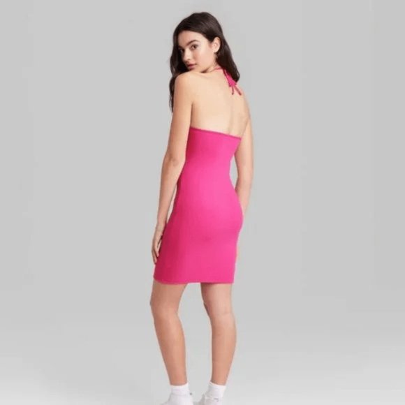 NWT Convertible Halter Stretch Mini Dress - Wild Fable - Pink Size Medium - Picture 5 of 6